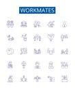 Workmates line icons signs set. Design collection of Colleagues, Co workers, Teammates, Allies, Partners, Associates