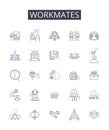 Workmates line icons collection. Colleagues, Comrades, Peers, Partners, Cohorts, Associates, Allies vector and linear