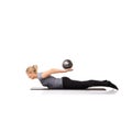 Workout arms, pilates or woman on ball in exercise, stretching or body health isolated on a white studio background Royalty Free Stock Photo