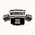 Workout Banner with Barbell, Creative Bodybuilding and Fitness Motivation Concept. Monochrome Black and White Typography