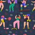 Workout, bodybuilding flat color seamless pattern