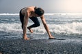 Workout Exercise. Closeup Of Topless Healthy Handsome Active Man With Fit Muscular Body Doing Push Ups Exercises. Sporty Athletic Royalty Free Stock Photo