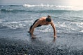 Workout Exercise. Closeup Of Topless Healthy Handsome Active Man With Fit Muscular Body Doing Push Ups Exercises. Sporty Athletic Royalty Free Stock Photo