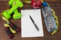 Workout and fitness dieting copy space diary. Healthy lifestyle concept. Royalty Free Stock Photo