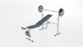 Workout gym bench with weights, sports equipment isolated on white background Royalty Free Stock Photo