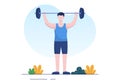 Workout Gym People Exercising Lifting Dumbbells and Weight, Jogging on Treadmill, Sport, Wellness or Fitness in Flat Illustration