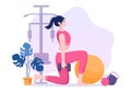 Workout Gym People Exercising Lifting Dumbbells and Weight, Jogging on Treadmill, Sport, Wellness or Fitness in Flat Illustration