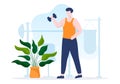 Workout Gym People Exercising Lifting Dumbbells and Weight, Jogging on Treadmill, Sport, Wellness or Fitness in Flat Illustration