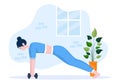 Workout Gym People Exercising Lifting Dumbbells and Weight, Jogging on Treadmill, Sport, Wellness or Fitness in Flat Illustration