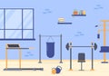 Workout Gym People Exercising Lifting Dumbbells and Weight, Jogging on Treadmill, Sport, Wellness or Fitness in Flat Illustration