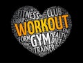 WORKOUT Heart word cloud collage, fitness, health concept background Royalty Free Stock Photo