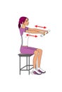 Workout at home - arms. Girl exercises sitting. Isolated on a white background