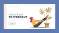 Workout Landing Page Template. Female Character Doing Fitness, Yoga or Aerobics Exercises at Home, Sports Training