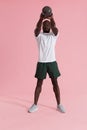 Workout. Man doing kettlebell swing exercise, sports training Royalty Free Stock Photo