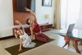 Workout. Mother And Child Stretching At Home. Little Girl And Young Woman Exercising Together In Living Room. Parent And Kid Royalty Free Stock Photo