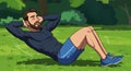 workout muscular man doing sit ups at park Royalty Free Stock Photo