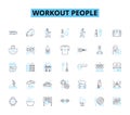 Workout people linear icons set. Fitness, Athletes, Gym-goers, Training, Exercise, Fitness enthusiasts, Sweat line