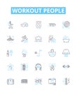 Workout people vector line icons set. Exercisers, Athletes, Gym-goers, Runners, Bodybuilders, Lifters, Crossfitters