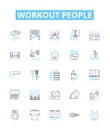 Workout people vector line icons set. Exercisers, Athletes, Gym-goers, Runners, Bodybuilders, Lifters, Crossfitters