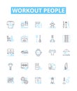 Workout people vector line icons set. Exercisers, Athletes, Gym-goers, Runners, Bodybuilders, Lifters, Crossfitters