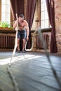 Workout with ropes at home. Royalty Free Stock Photo