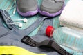 Workout set with sport clothing and heart rate monitor Royalty Free Stock Photo