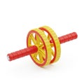 A3D Rendered Ab Roller Wheel with Red Handles and Yellow Wheels on a White Background Keywords: ab roller, abdominal roller, Royalty Free Stock Photo
