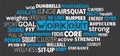 Workout sport word cloud concept text is outline