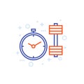 workout time, training line icon with a stopwatch Royalty Free Stock Photo