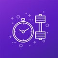 workout time, training line icon with a stopwatch Royalty Free Stock Photo