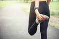 Workout wellness concept. Close up runner feet with running shoe Royalty Free Stock Photo