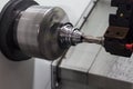 Close up workpiece clamp in chucks of a lathe machine