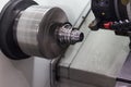 Close up workpiece clamp in chucks of a lathe machine Royalty Free Stock Photo
