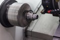 Close up workpiece clamp in chucks of a lathe machine