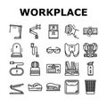 Workplace Accessories And Tools Icons Set Vector