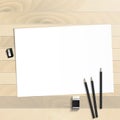 Workplace art board, paper, pencils Royalty Free Stock Photo