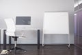 Workplace and blank whiteboard Royalty Free Stock Photo