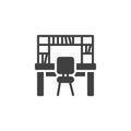 Workplace with bookcase vector icon