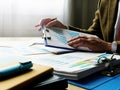 Workplace of a businessman. Auditor is inspecting financial documents. Royalty Free Stock Photo
