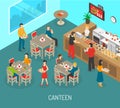 Workplace Canteen Lunch Isometric Poster Illustration