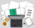 Workplace with computer - Stationery on desk background