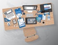 Workplace of designer with devices for work,Flat designed banner Royalty Free Stock Photo