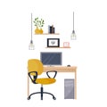 Workplace, desktop. Modern interior of the office. Office with a computer. Royalty Free Stock Photo