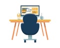Workplace of a developer or designer. Website development. Monoblock, computer or monitor. Chair and table. Remote work