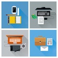 Workplace with digital devices top view icon set