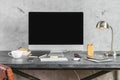 Workplace with empty computer display front Royalty Free Stock Photo