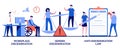 Workplace and gender discrimination, anti-discrimination law concept with tiny people. Equal rights abstract vector illustration