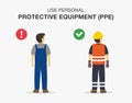 Workplace golden safety rule. Use personal protective equipment warning poster design.