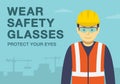 Workplace golden safety rule. Wear safety glasses, protect your eyes. Use personal protective equipment. Royalty Free Stock Photo