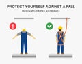 Workplace golden safety rule. Wear safety harness when working at heights. Protect yourself against a fall.